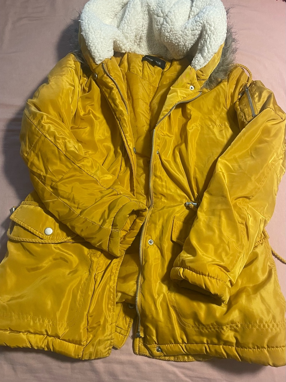 New Look Bright Yellow Quilted Jacket with Sherpa Collar